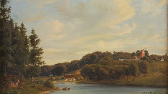 Maleri: Kiærskous maleri af Søllerød Sø